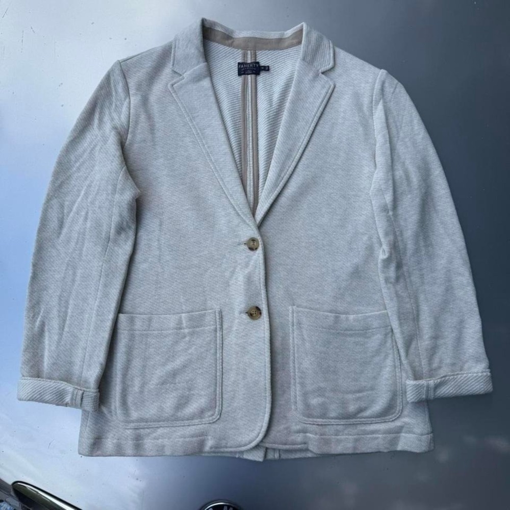 Faherty Grey and white cotton blazer old money